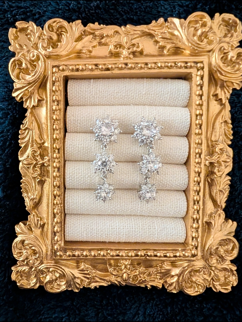 Silver CZ Drop Flower Earrings - Sparkling Silver Floral Dangles